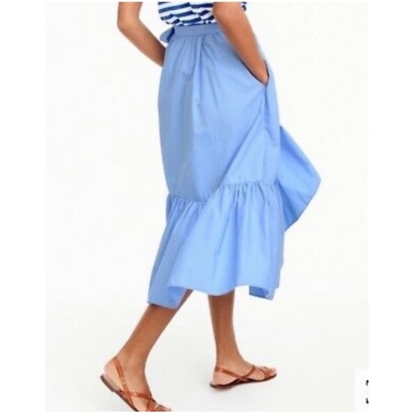 J Crew Ruffle Wrap Midi Skirt
A Line Tie Periwinkle Blue Size 4 - Picture 3 of 10
